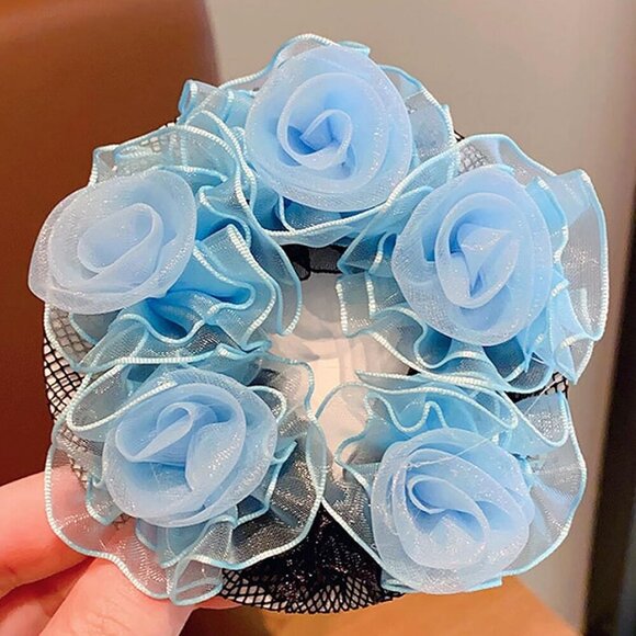 Hair Nets 4pcs Colored Elastic Covers with Flowers for Girls Dancers Skating main image 7